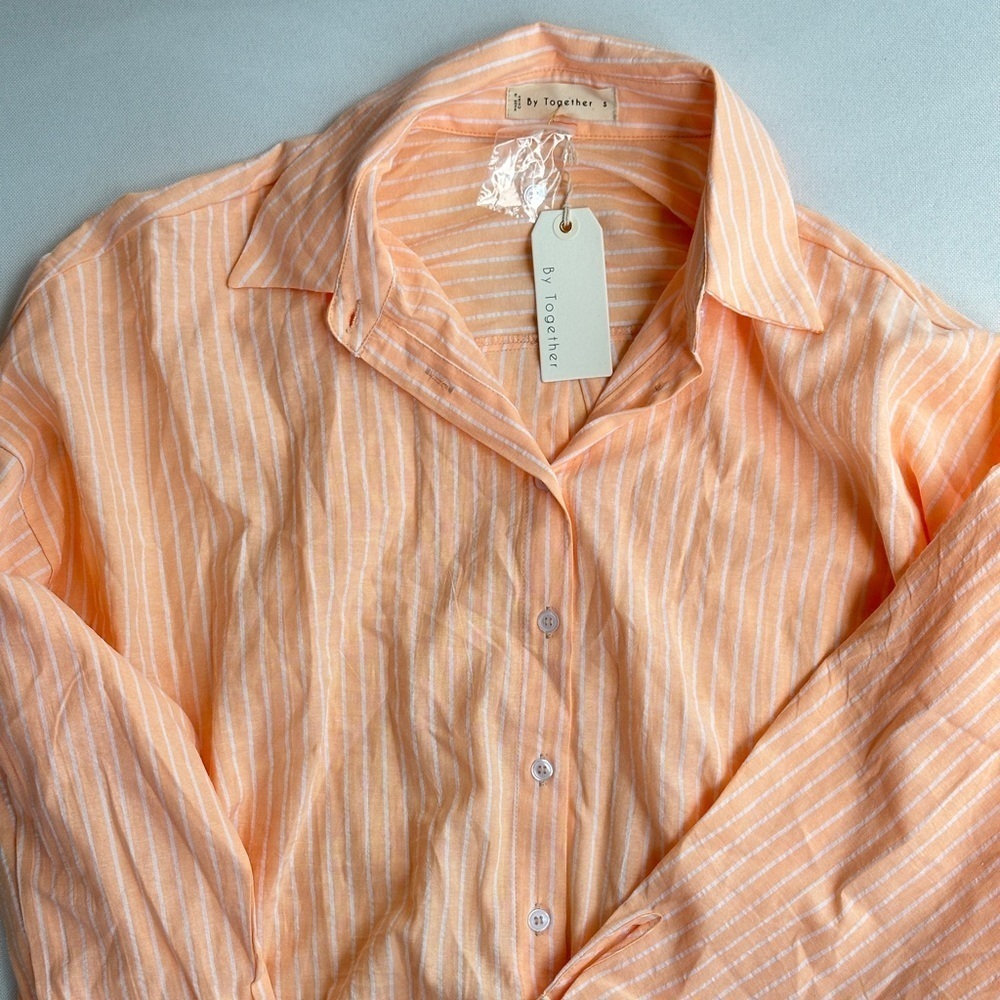 NWT Orange Stripped Button Down By Together Button Down Size S